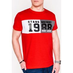 T-shirt męski z nadrukiem S1076 - czerwony. Czerwone t-shirty męskie Ombre Clothing, s, z nadrukiem, z bawełny, bez kołnierzyka. Za 13,99 zł.