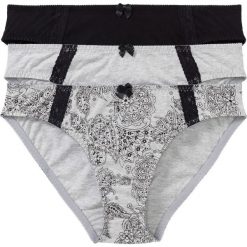 Figi (3 pary) bonprix z nadrukiem + szary melanż + czarny. Szare majtki damskie bonprix, z nadrukiem, z bawełny. Za 53,97 zł.