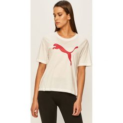 Puma - T-shirt. Białe t-shirty damskie Puma, s, z nadrukiem, z elastanu, casualowe, z okrągłym kołnierzem. W wyprzedaży za 69,90 zł.