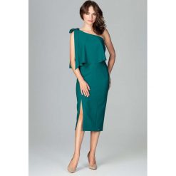 Zielona Koktajlowa Dopasowana Sukienka na Jedno Ramię. Zielone sukienki damskie Molly.pl, na imprezę, s, bez wzorów, eleganckie, bez kołnierzyka, bez rękawów, ołówkowe. Za 149,90 zł.