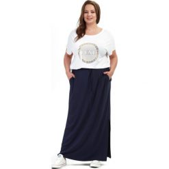 Granatowa dzianinowa spódnica Eva XXL OVERSIZE LATO. Czarne spódniczki damskie Moda Size Plus Iwanek, na co dzień, na lato, s, bez wzorów, z elastanu, eleganckie, maxi, proste. Za 109,00 zł.