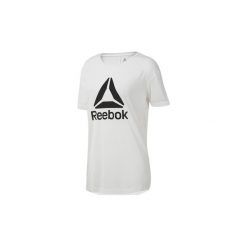 T-shirty z krótkim rękawem Reebok Sport Koszulka WOR Logo. Białe topy sportowe damskie marki Reebok Sport, s, bez wzorów, bez kołnierzyka, z krótkim rękawem, krótkie, bez kaptura. Za 99,95 zł.