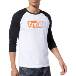 Reebok CrossFit Sticker Rip Raglan Tee EC1488. Białe t-shirty męskie Reebok, xl, bez wzorów, z bawełny, bez kołnierzyka. W wyprzedaży za 99,99 zł.