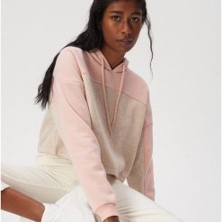Dwukolorowa bluza z kapturem - Beżowy. Brązowe bluzy damskie Sinsay, s, bez wzorów, bez rękawów, z kapturem. Za 39,99 zł.