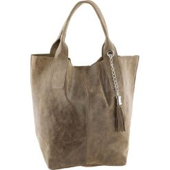Shopper bag damskie: Skórzany shopper bag „Laura” w kolorze szarobrązowym – 38 x 41 x 20 cm