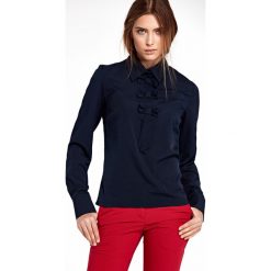 Bluzka koszulowa elegancka z kokardami granat - xl. Bluzki damskie e-margeritka.pl, xl, bez wzorów, z poliesteru, eleganckie, z długim rękawem, długie, bez kaptura. Za 118,99 zł.