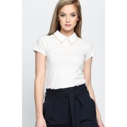 Jasnoszara Bluzka Wild Lily. Białe t-shirty damskie Born2be, l, z wykładanym kołnierzem, z krótkim rękawem. Za 79,99 zł.