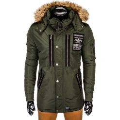 KURTKA MĘSKA ZIMOWA PARKA C360 - KHAKI. Brązowe kurtki męskie marki Ombre Clothing, na zimę, s, z kapturem. Za 189,00 zł.