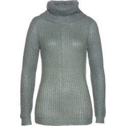 Sweter z golfem bonprix zielony eukaliptusowy - czarny. Zielone swetry damskie bonprix, bez wzorów, bez rękawów. Za 74,99 zł.