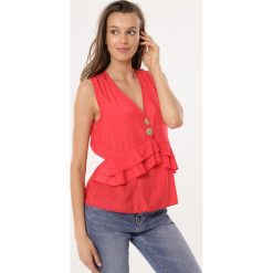 Koralowy Top Dancing Bay. Pomarańczowe bluzki damskie Born2be, s, bez wzorów, z falbankami. Za 29,99 zł.