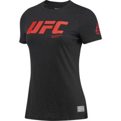 KOSZULKA UFC FG LOGO TEE. Czerwone t-shirty damskie Reebok, z bawełny, z krótkim rękawem. Za 71,99 zł.