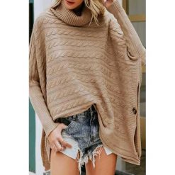 Ponczo RIZOLA BEIGE. Brązowe poncza damskie IVET, bez wzorów, z materiału. W wyprzedaży za 59,00 zł.