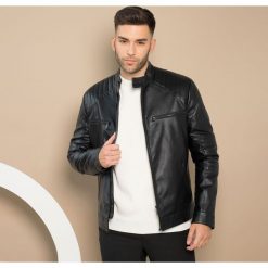Męska kurtka motocyklowa. Czarne kurtki męskie Wittchen, s, bez wzorów, ze skóry ekologicznej, eleganckie, bez kaptura. Za 399,90 zł.