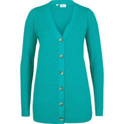 Sweter rozpinany w ażurowy wzór bonprix szmaragdowy. Zielone swetry damskie bonprix, bez wzorów, bez rękawów, bez kaptura. Za 29,99 zł.