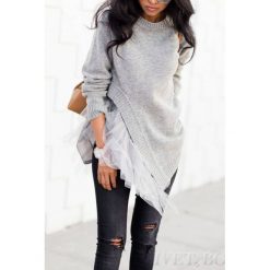 Sweter MELANY GREY. Szare bluzy damskie IVET, bez wzorów, z tiulu, bez rękawów, bez kaptura. W wyprzedaży za 49,00 zł.