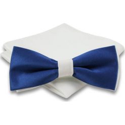 Granatowo-Biała Mucha + Biała Poszetka Alties, Męska MUALTS0071. Niebieskie muszki męskie Alties, na imprezę, w paski, eleganckie. Za 39,00 zł.