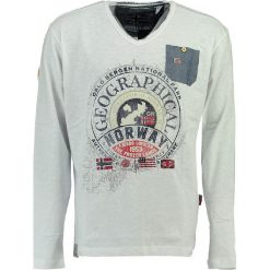 Sweter "Jignac" w kolorze białym. Białe swetry męskie Geographical Norway Men, s, z nadrukiem, z bawełny, bez kołnierzyka, bez kaptura. W wyprzedaży za 69,95 zł.