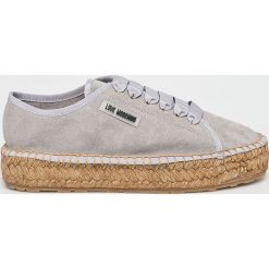 Love Moschino - Espadryle. Szare espadryle damskie Love Moschino, bez wzorów, ze skóry, bez obcasa, na obcasie. W wyprzedaży za 499,90 zł.