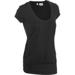 Długi shirt sportowy ze stretchem, krótki rękaw bonprix czarny w kwiaty. Czarne bluzki sportowe damskie bonprix, w kwiaty, bez kołnierzyka, z długim rękawem, długie, bez kaptura. Za 54,99 zł.