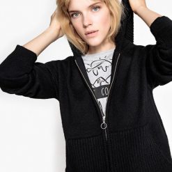 Sweter rozpinany z kapturem, na suwak. Czarne kardigany damskie marki La Redoute Collections, m. Za 151,16 zł.