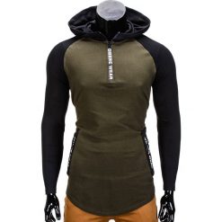 BLUZA MĘSKA Z KAPTUREM B675 - KHAKI. Brązowe bluzy męskie rozpinane marki Ombre Clothing, m, z kapturem. Za 49,00 zł.