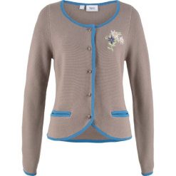 Sweter rozpinany w ludowym stylu, z haftem, długi rękaw bonprix brunatno-niebieski. Niebieskie kardigany damskie bonprix. Za 109,99 zł.