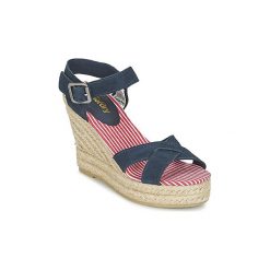 Sandały Superdry ISABELLA ESPADRILLE WEDGE SHOE. Niebieskie sandały damskie Superdry, bez wzorów, bez obcasa, bez zapięcia. W wyprzedaży za 143,40 zł.