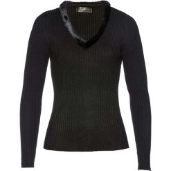 Sweter ze sztucznym futerkiem bonprix czarny. Czarne swetry klasyczne damskie bonprix. Za 89,99 zł.