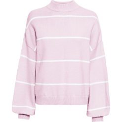 Sweter w paski bonprix jasna orchidea - biały w paski. Fioletowe swetry damskie bonprix, w paski, bez rękawów, bez kaptura. Za 44,99 zł.
