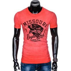 T-SHIRT MĘSKI Z NADRUKIEM S892 - CZERWONY. Czerwone t-shirty męskie z nadrukiem marki Ombre Clothing, m. Za 45,00 zł.