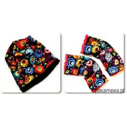 KOMPLET FOLK _ czapka BEANIE i rękawiczki. Szare czapki damskie marki Pakamera. Za 100,00 zł.