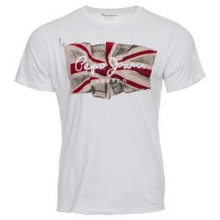 Pepe Jeans t-shirt męski Flag Logo M biały. Białe koszulki męskie Pepe Jeans, m, z nadrukiem, z jeansu, eleganckie, bez kołnierzyka. Za 169,00 zł.