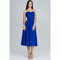 Niebieska Wieczorowa Midi Sukienka Gorsetowa z Falbankami. Niebieskie sukienki damskie Molly.pl, na imprezę, s, bez wzorów, eleganckie, z falbankami, bez rękawów, midi, dopasowane. Za 194,90 zł.
