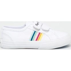 Pepe Jeans - Tenisówki dziecięce Baker Tape Kids. Białe trampki dziewczęce Pepe Jeans, bez wzorów, z jeansu, bez zapięcia. W wyprzedaży za 139,90 zł.