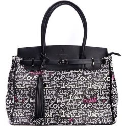 L'Atelier du Sac torebka Audrey 9106 czarna z pashmina. Czarne torebki klasyczne damskie L'Atelier du Sac, z napisami, bez dodatków. Za 429,00 zł.