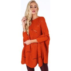 Sweter w ażurowe wzory rudy 0205. Brązowe swetry klasyczne damskie Fasardi. Za 169,00 zł.