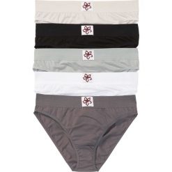 Figi (5 par) bonprix biało-czarno-szarny. Białe figi bonprix, z aplikacjami, z tkaniny. Za 34,95 zł.