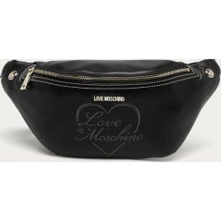 Love Moschino - Nerka. Czarne nerki damskie Love Moschino, w paski, ze skóry ekologicznej, duże, z aplikacjami. Za 659,90 zł.