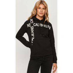 Calvin Klein Jeans - Bluza. Czarne bluzy damskie Calvin Klein Jeans, s, z nadrukiem, z bawełny, z długim rękawem, długie, z kapturem. Za 449,90 zł.