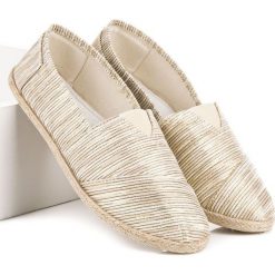 Espadryle damskie: Prążkowane espadryle MERG odcienie żółtego i złota