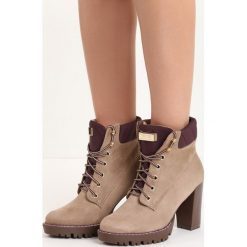 Khaki Botki Blooper. Brązowe botki damskie lity Born2be, z okrągłym noskiem, na wysokim obcasie. Za 119,99 zł.
