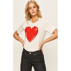 Love Moschino - T-shirt. Białe bluzki damskie Love Moschino, m, z nadrukiem, z bawełny, z okrągłym kołnierzem. W wyprzedaży za 269,90 zł.