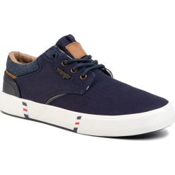Tenisówki WRANGLER - Monument City WM01000A Navy 016. Niebieskie półbuty męskie Wrangler, bez wzorów, z gumy, klasyczne, bez zapięcia. W wyprzedaży za 189,00 zł.