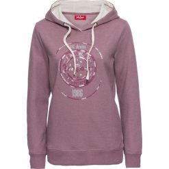 Bluzy damskie: Bluza z kapturem i metalicznym nadrukiem, długi rękaw bonprix matowy fioletowy melanż