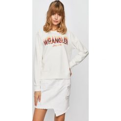 Wrangler - Bluza. Białe bluzy damskie Wrangler, s, z nadrukiem, z bawełny, bez rękawów, bez kaptura. W wyprzedaży za 159,90 zł.