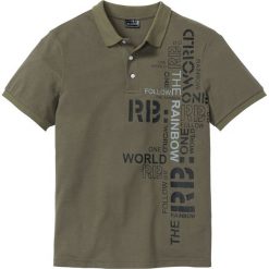 Shirt polo Slim fit bonprix ciemnooliwkowy. Zielone koszulki męskie bonprix, s, bez wzorów, bez rękawów. Za 54,99 zł.