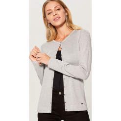Dopasowany sweter z zapięciem na guziki - Jasny szar. Szare swetry rozpinane damskie Mohito, l. Za 69,99 zł.