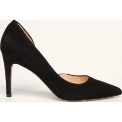Solo Femme - Szpilki skórzane. Czarne szpilki Solo Femme, bez wzorów, ze skóry, bez obcasa, na obcasie, bez zapięcia. Za 339,90 zł.