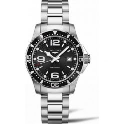 LONGINES HydroConquest L3.730.4.56.6. Czarne zegarki męskie marki LONGINES, ze stali. Za 3490,00 zł.