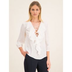 Bluzka Manila Grace Con Rouche C134XJ. Białe bluzki damskie Manila Grace, bez wzorów, z jedwabiu, bez kołnierzyka, bez rękawów. W wyprzedaży za 499,00 zł.